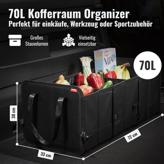 Achilles foldable car trunk box, car organizer, size-adjustable trunk bag, foldable basket, car bag, size-adjustable trunk organizer, velcro attachment on the bottom, 72 x 33 x 30 cm.