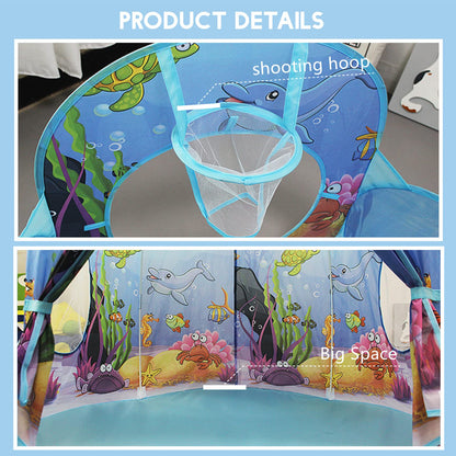 Benebomo 3 in 1 play tent with tunnel, kids tent with tunnel, Blue Ocean children's tent, crawl tunnel with tent, large garden playhouse tent, for girls indoors and outdoors.