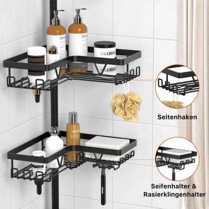 Kegii Telescopic Shower Shelf Telescopic Shelf Bathroom Shower Caddy Corner Shelf for Shower and Bathtub Black, 4 Pieces - Telescopic Bathroom Organizer