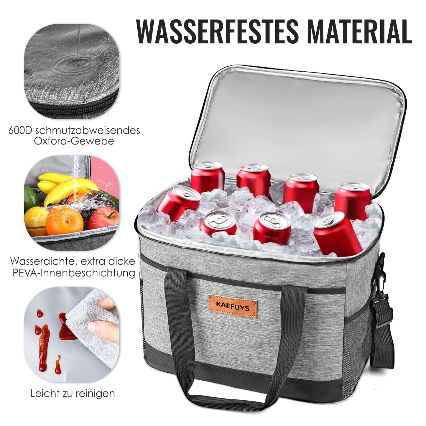 KAEFUYS Cooler Bag Foldable 33L+12h Cooling Large Insulated Lunch Box Shopping Basket Waterproof Stain-Resistant for Family Office Car Camping Picnic BBQ Travel Shopping