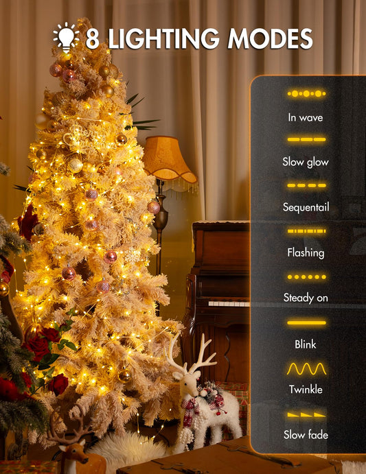 BESCOST outdoor plug-in string lights, 50m 500 LED indoor string lights with remote control, 8 modes dimmable waterproof fairy lights with timer for outdoor garden balcony wedding party, warm white.