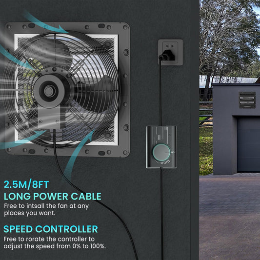 HG Power 300mm exhaust fan with speed controller. Industrial wall fan 1300m³/h. Adjustable wall fan with mesh screen. Aluminum window fan with EU plug for basement, garage, kitchen. Louvered.