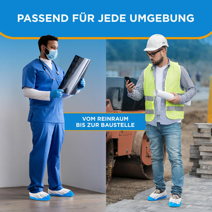 ISC Hygiene & Safety 150x waterproof blue-white shoe covers from Overshoes Reinforced Extra Strong >9g - non-slip shoe covers - one size fits all, disposable reusable galoshes