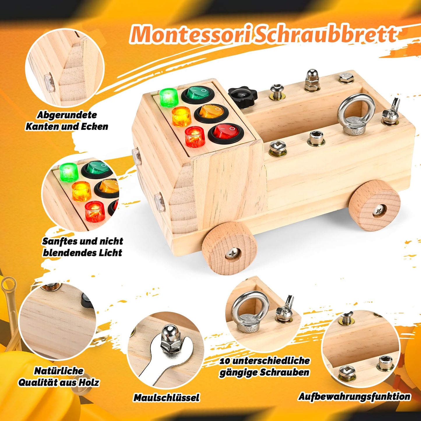 Wooden Montessori Screwdriver Board | Montessori screw board toy for ages 3, 4, 5 | Educational busy board | Motor skills activity board | Wooden toy for toddlers