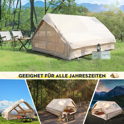 Afitdon Inflatable Camping Tent with Stove Jack & Roof Window, Inflatable Tent for 2-10 people with Air Pump, Inflatable Tent made of Waterproof Oxford Fabric for all seasons, Fast Setup Air Tents.