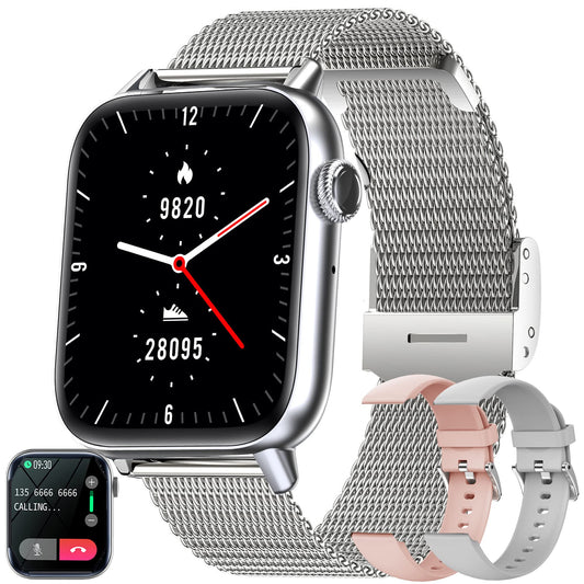 Women's smartwatch with phone function, 1.8-inch HD touchscreen wristwatch heart rate monitor with 123 sports modes SpO2 sleep monitor IP68, menstrual cycle fitness tracker pedometer calories Android iOS (Silver)