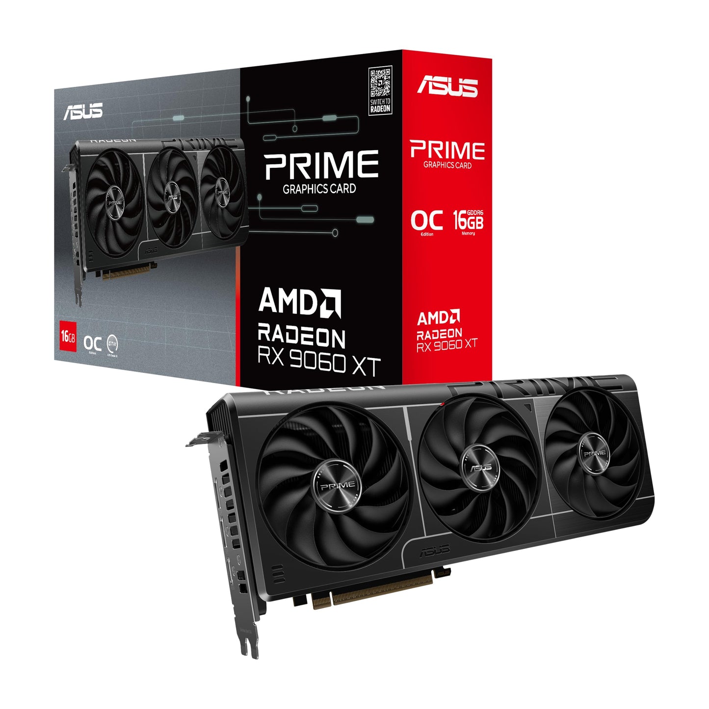 ASUS Prime Radeon RX 9060 XT OC Edition 16GB GDDR6 Gaming Graphics Card (AMD Radeon RX9060XT, AMD RDNA 4 Architecture, PCIe 5.0, 1x HDMI 2.1b, 2X DisplayPort 2.1a, PRIME-RX9060XT-O16G)