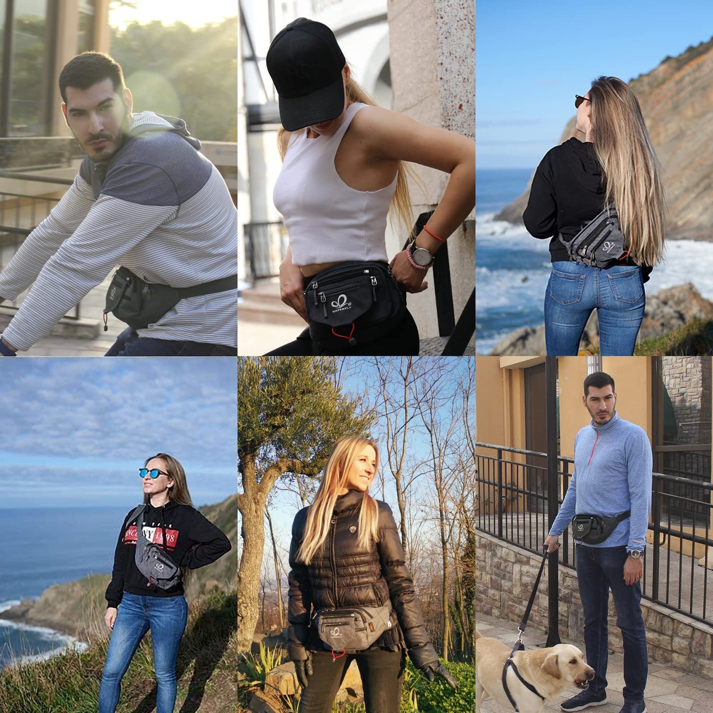WATERFLY waist bag fanny pack for women and men, suitable for running, fitness, jogging, hiking.