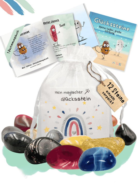 12 Lucky Stones in Organza Bag, 2-3cm, Party Favor, Gift, Giveaway, Good Luck Charm, Kids Birthday, Hostess Gift, Preschool, Baptism, Communion, School Start