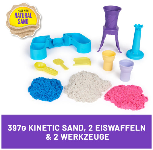 Kinetic Sand Soft Serve Station - with 396g of original magic sand in THREE colors and extensive accessories for creative indoor sand play, for children aged 3 and up.