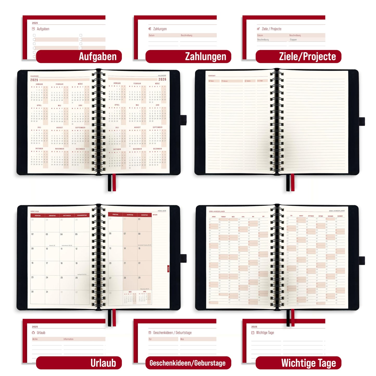 colortouch Appointment Calendar 2026 with 2500+ St Planner Sticker Set, Calendar Stickers Album for Planner, Agenda, Journal, Notebook, A5 Appointment Planner in German, 14 Months Softcover Book Calendar