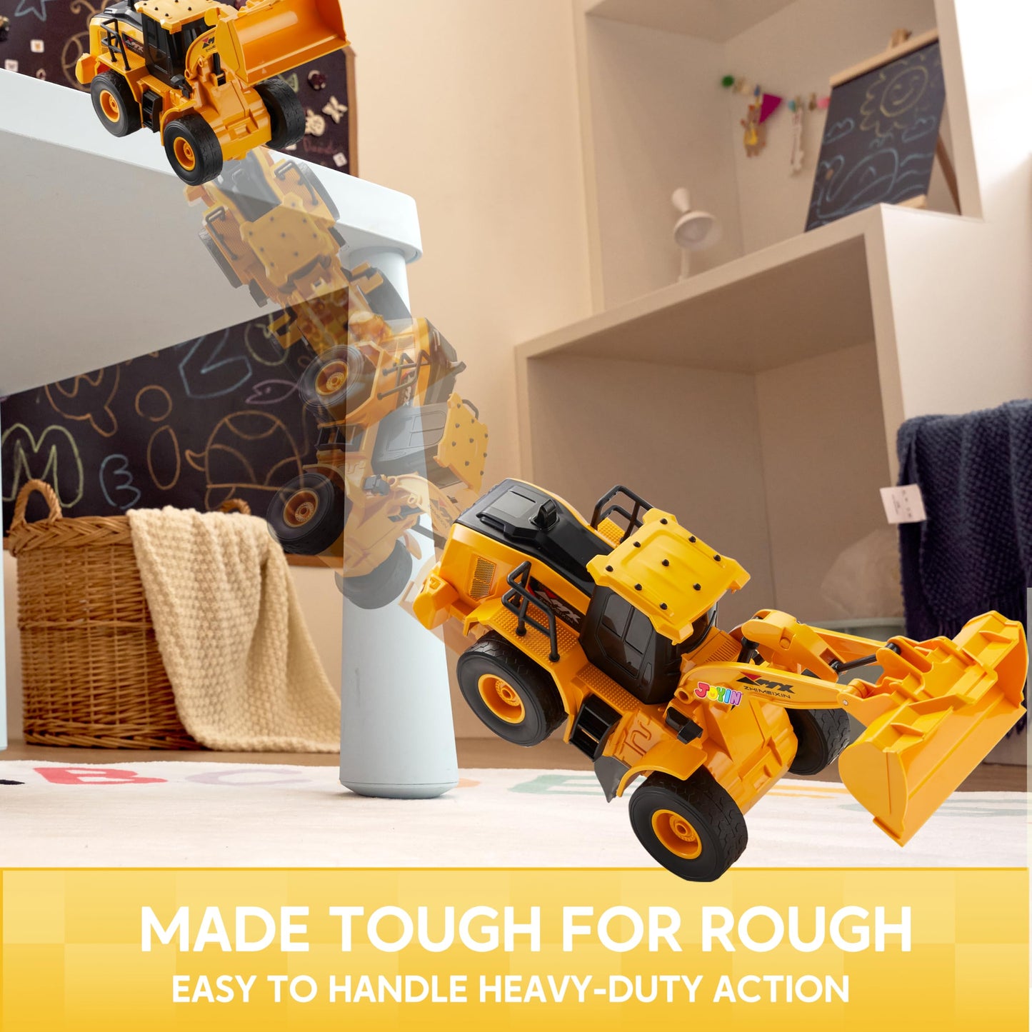JOYIN Remote Control RC Excavator Tractor Truck with Light and Sound 2.4G Front Loader Construction Toy Birthday Gift for Boys 6 7 8 9 10 11 years
