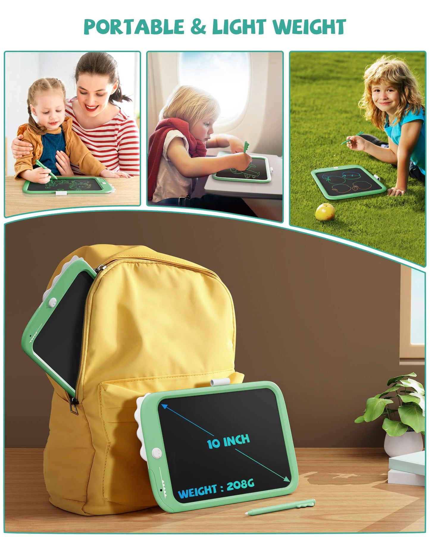 10-inch LCD writing tablet, electronic digital writing and color screen graffiti board, gifts for kids and adults aged 3, 4, 5, 6, 7, 8 (Green)