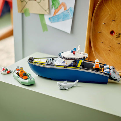 LEGO City Police Boat Chase - playset with floating speedboat, robber's dinghy, 3 minifigures, and a shark figure - ideal gift for boys and girls 6 years and up - 60456.