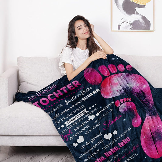 Cuddle blanket fluffy for our daughter from parents, Personalized gifts blanket German Mom and Dad for Daughter love letter blanket Positively Encourage Fleece blanket throw blanket sofa blanket (150x200cm)