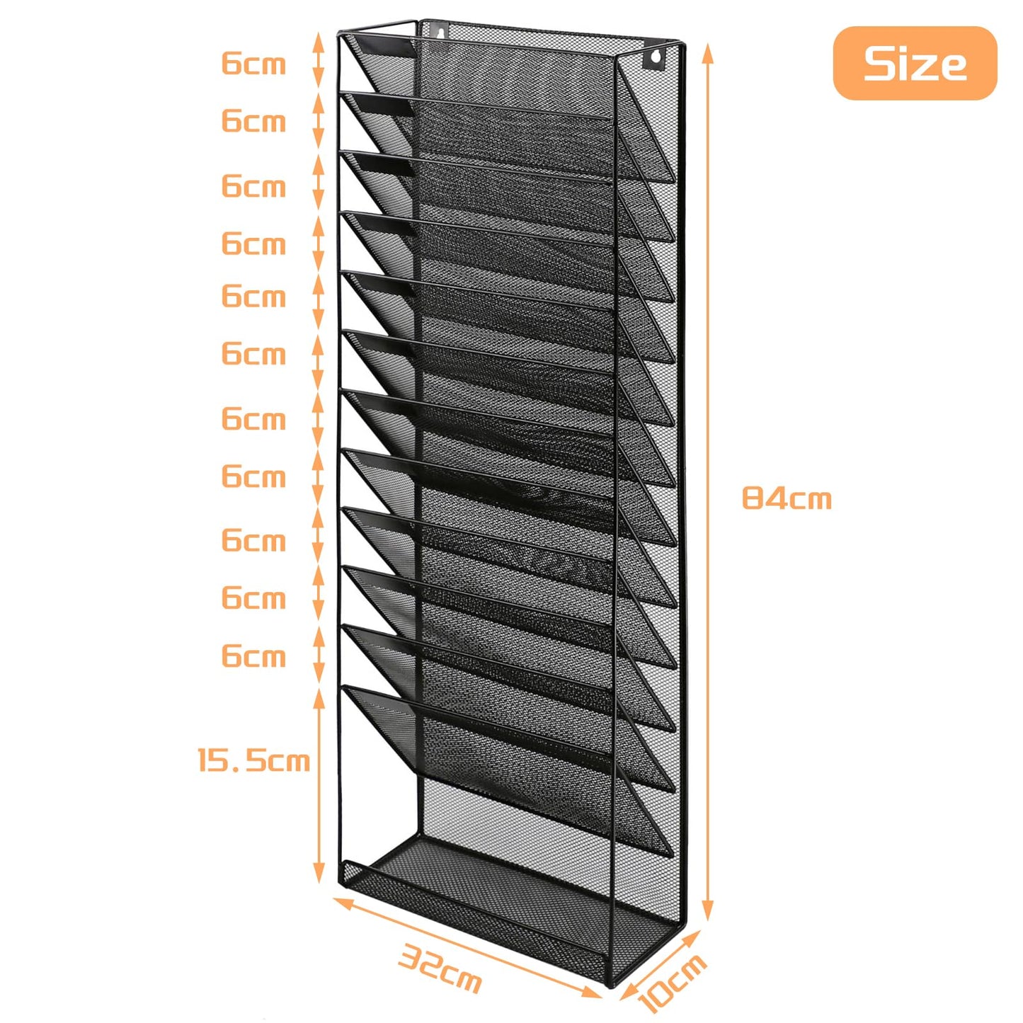 PLSOPPKG hanging organizer wall shelf pockets 13-tier wall mount desk organizer, A4 magazine holder wall, hanging wall file documents metal office document organizer for home
