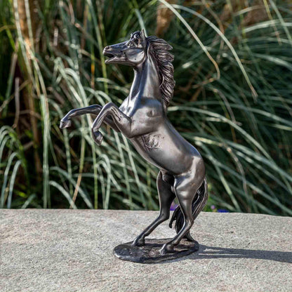 IDYL bronze sculpture. A rearing horse, 24x7x19 cm. Handcrafted animal figure, perfect for garden or home decoration. High-quality craftsmanship, weatherproof.