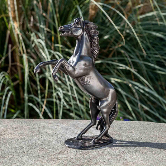 IDYL bronze sculpture. A rearing horse, 24x7x19 cm. Handcrafted animal figure, perfect for garden or home decoration. High-quality craftsmanship, weatherproof.