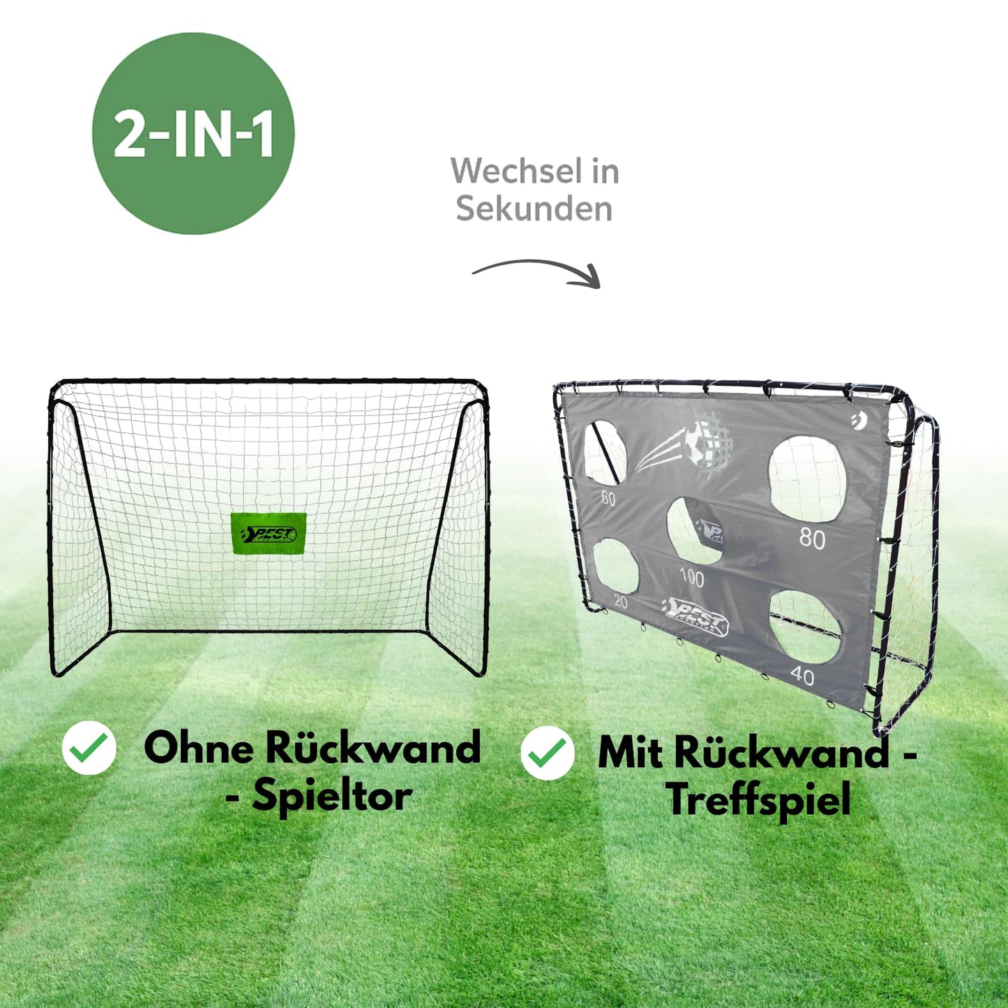 Best Sporting soccer goal with target wall I soccer goal 213cm x 152cm I soccer goal for kids with various color patterns I high-quality kids goal with net, target wall & pegs I soccer goal Gray