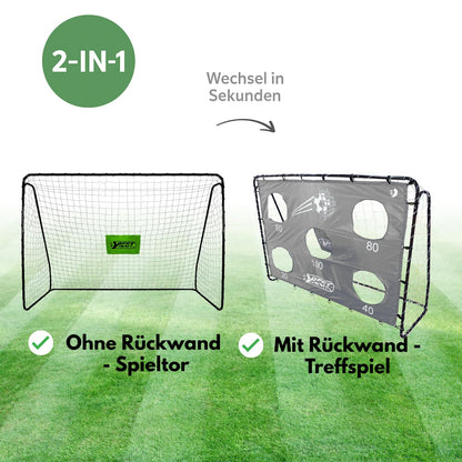 Best Sporting soccer goal with target wall I soccer goal 213cm x 152cm I soccer goal for kids with various color patterns I high-quality kids goal with net, target wall & pegs I soccer goal Gray