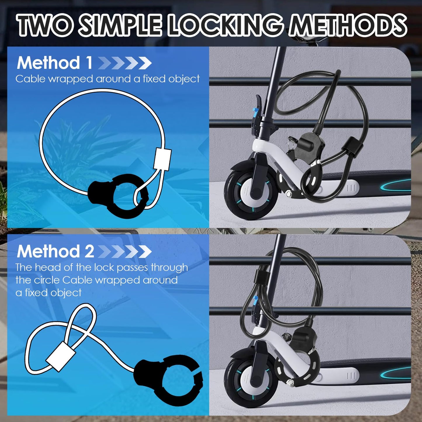 Gaethra E Scooter Lock, 120CM Lock for E Scooter, Handcuff Lock with Key, 14MM Thick Cable Lock High Security, E Roller Lock for Bike, Scooter, Stroller