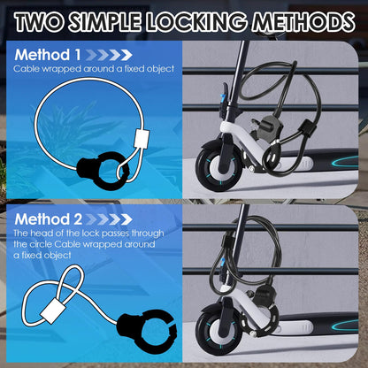 Gaethra E Scooter Lock, 120CM Lock for E Scooter, Handcuff Lock with Key, 14MM Thick Cable Lock High Security, E Roller Lock for Bike, Scooter, Stroller