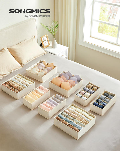 SONGMICS Underwear Organizer 8-pack, foldable drawer organizer, wardrobe organization system, storage box for bras, socks, ties, beige RUS008M01.