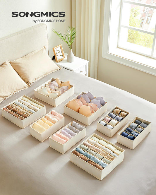 SONGMICS Underwear Organizer 8-pack, foldable drawer organizer, wardrobe organization system, storage box for bras, socks, ties, beige RUS008M01.