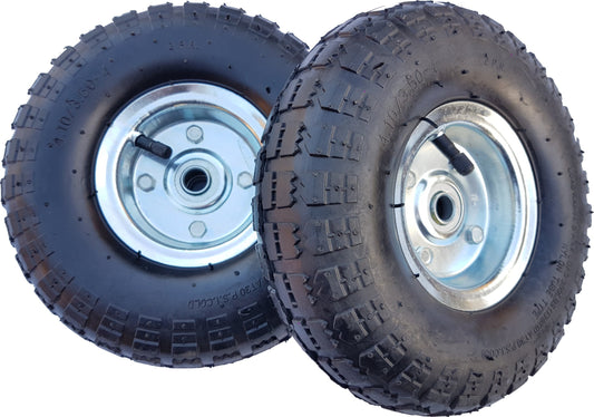 2 x FROSAL pneumatic wheel for handcart Ø 260 mm 4.10/3.50-4 | Spare wheel tire for sack barrow | Axle 16 mm | Wheel with ball bearing | Steel rim silver