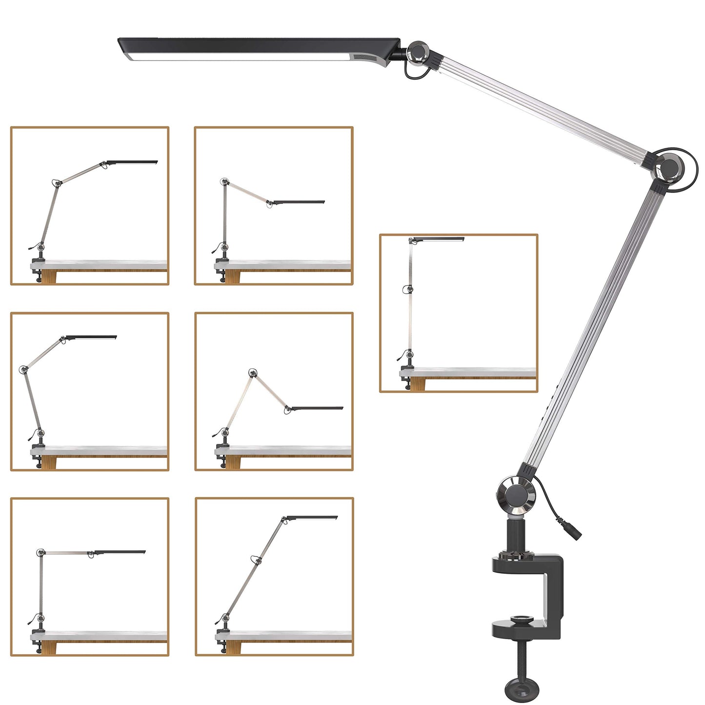 B.K.Licht - Desk lamp adjustable from warm white to cool white, swiveling, touch, clip-on lamp, clip-on light, bedside lamp, reading light for children, office lamp, reading lamp, 66.7x70.3 cm, Black