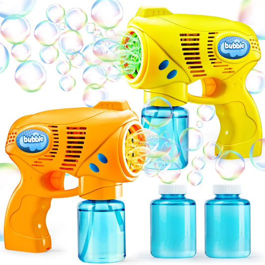 JOYIN 2 Bubble Guns for Kids with Bubble Solution (2 * 130 ml), bubble machine for parties, Bubble Gun for Halloween, indoor outdoor activities, Easter (yellow + orange)