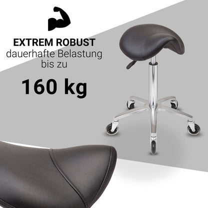 Staboos rolling stool up to 160 kg - saddle seat with gel padding - practical stool (premium wheels) swivel stool adjustable in height (55 cm to 75 cm) saddle stool