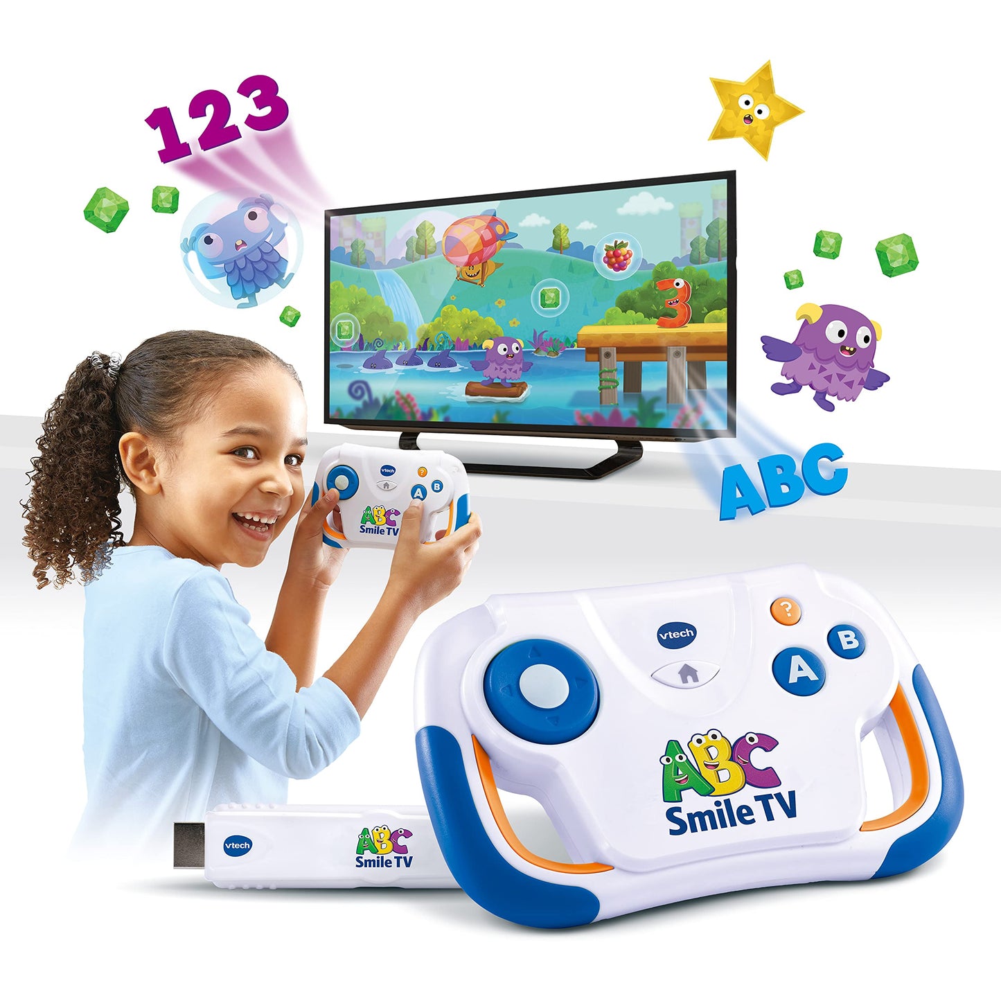 Vtech ABC Smile TV - Wireless learning console with HDMI stick for the TV with 15 game levels for hours of educational fun - For ages 3-7 - German