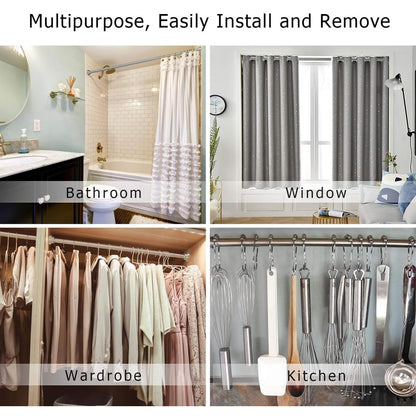 Foeska telescopic pole silver shower curtain rod without drilling made of stainless steel extendable clothes rail adjustable by turning secure grip for shower and bathtub (silver, 100-290cm)