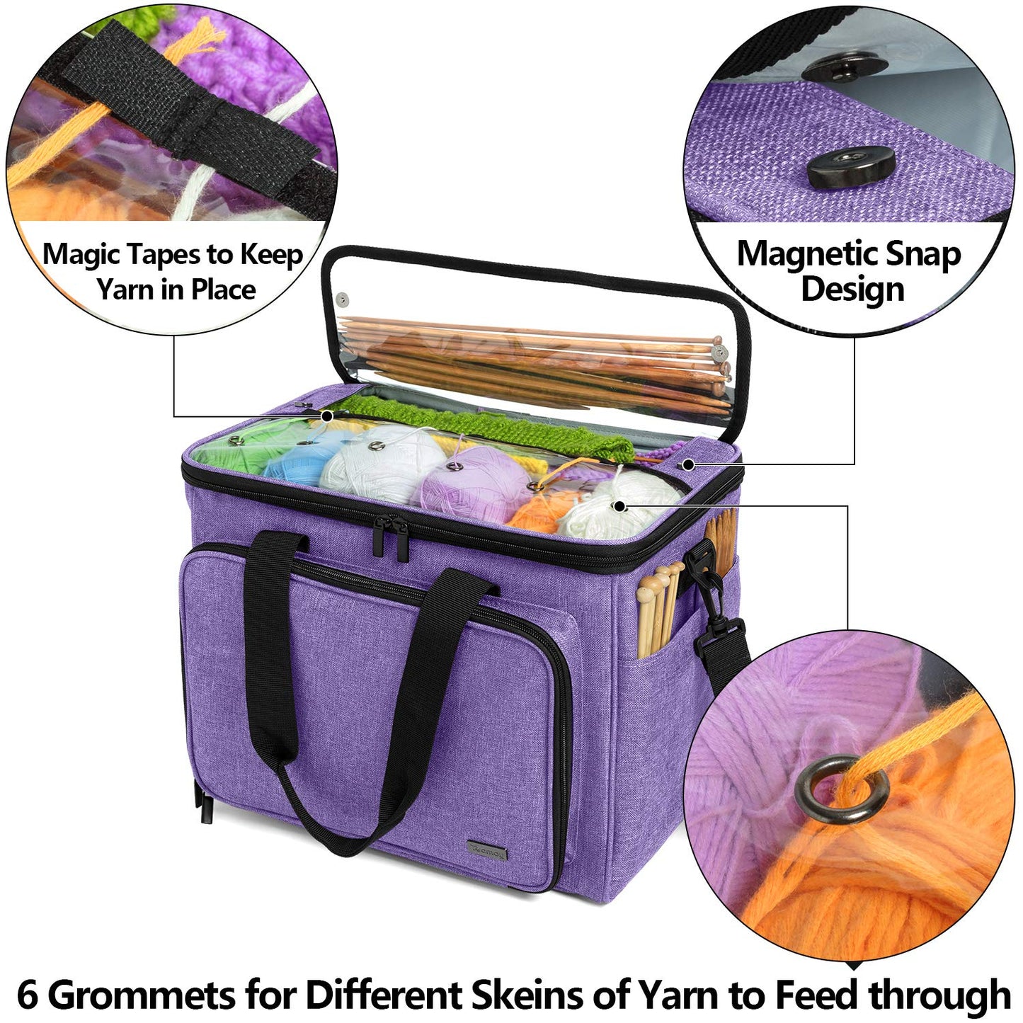 Teamoy yarn storage bag, suitable for knitting, crocheting, yarn, and accessory pouches (accessories not included), purple.
