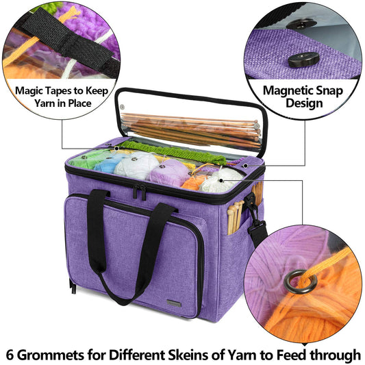 Teamoy yarn storage bag, suitable for knitting, crocheting, yarn, and accessory pouches (accessories not included), purple.