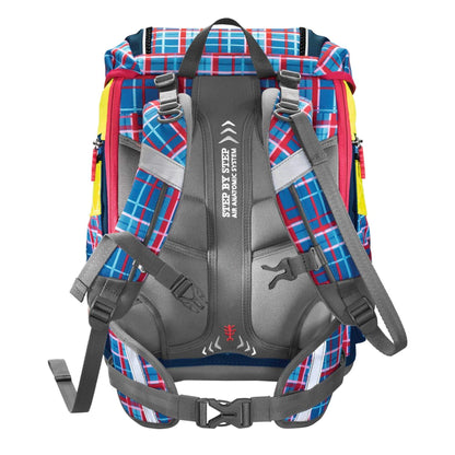 Step by Step School Backpack Set 2IN1 DIN "Horse Family" 4 pieces, blue-red, horses, ergonomic backpack with reflectors, adjustable height with hip belt for girls from 1st grade, 19L