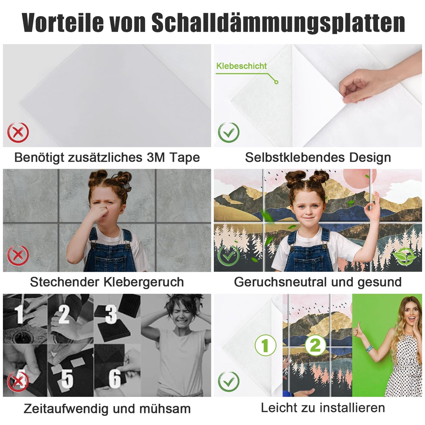 Yrendenge 8 pieces of acoustic panels, self-adhesive soundproof acoustic panels, high-density acoustic panel soundproofing wall panels, 30x40x0.9cm sound absorber wall office wall decoration (mountains trees)