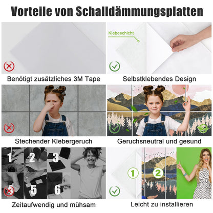 Yrendenge 8 pieces of acoustic panels, self-adhesive soundproof acoustic panels, high-density acoustic panel soundproofing wall panels, 30x40x0.9cm sound absorber wall office wall decoration (mountains trees)