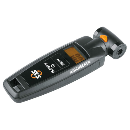 SKS GERMANY Shock Pump SAM Suspension Air Mechanic Bike Pump, Silver & AIRCHECKER (AV/SV) 2nd Generation Pressure Gauge for Bikes (high measuring accuracy), Black