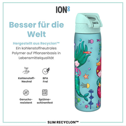 ION8 water bottle, 500ml, Leak-proof, One-handed opening, Secure locking, Dishwasher safe, BPA-free, Carry handle, Flip lid, Easy to clean, Climate neutral, Mermaids