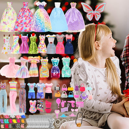 Miunana 110+ clothing for dolls Doll clothing Fashion dresses Tops Blouse Pants Evening dresses Swimsuits Mini dresses Shoes Hangers Handbag Wings Accessories for 11.5 inch girl dolls