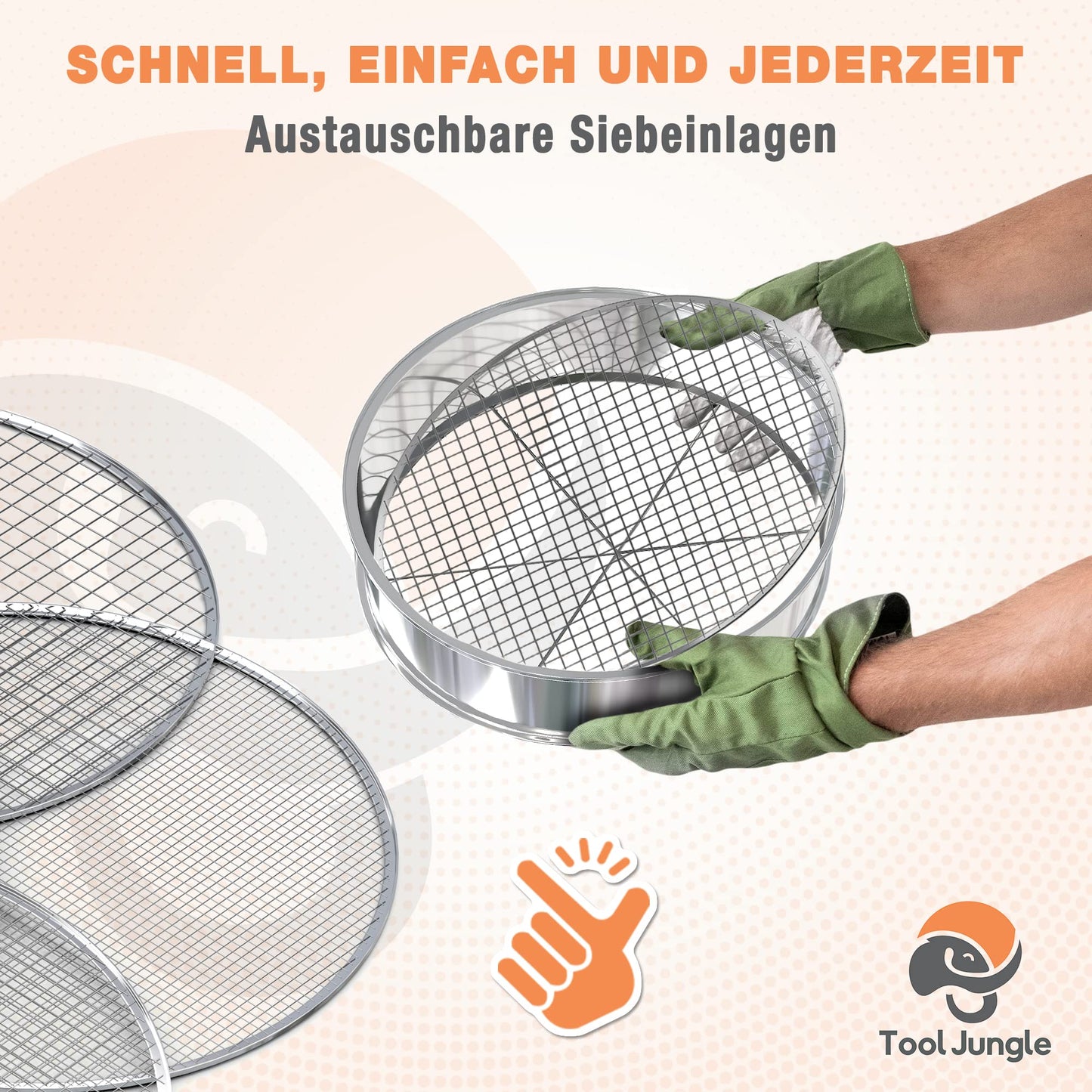 Tool Jungle- Stainless steel garden sieve - includes 5 sieve inserts Ø 3.5, 8, 9, 12mm - Compost sieve weatherproof - with additional crossbar for more stability.