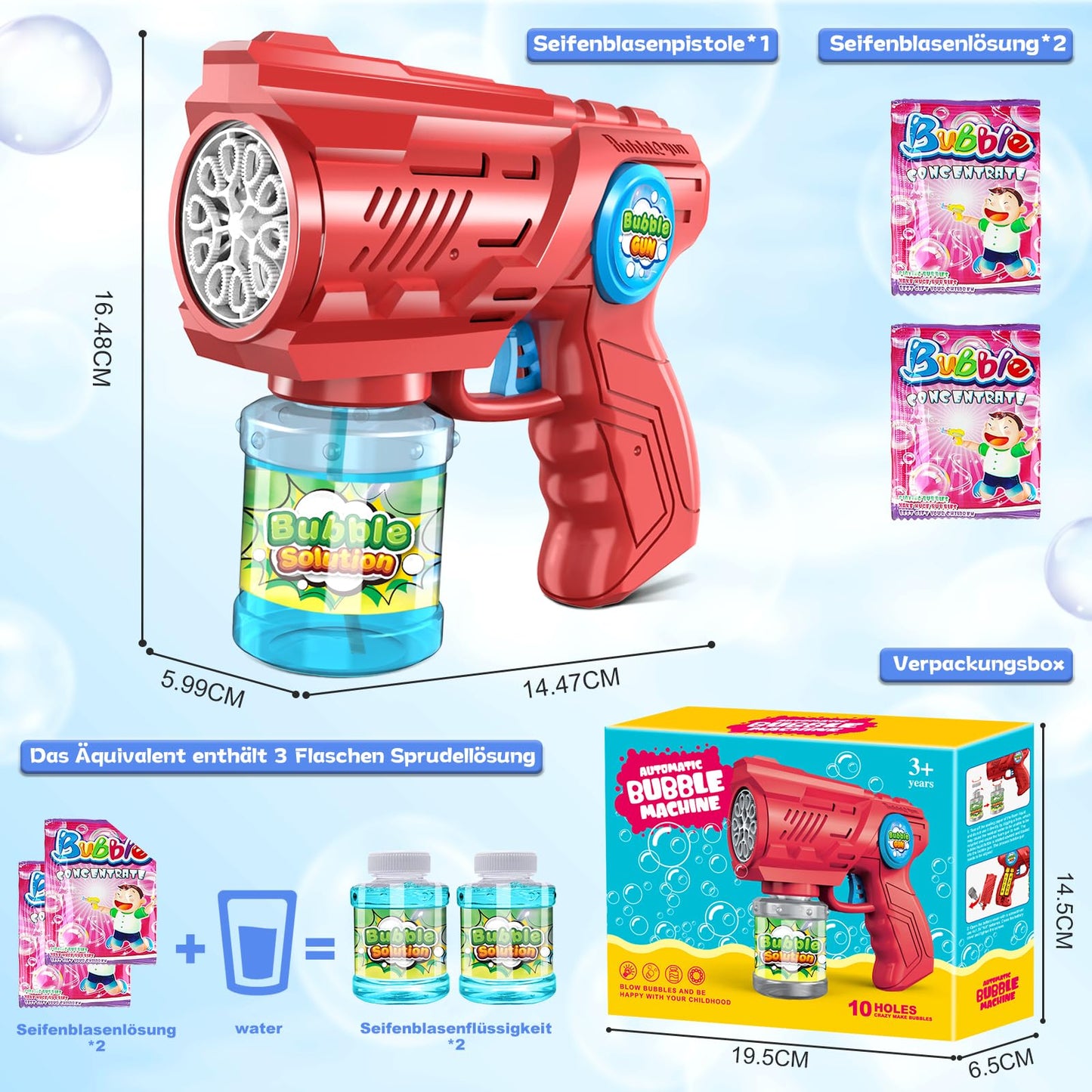 Bubble gun kids bubble machine bubble machine: LED light bubbles electric with 100 ML tank blue automatic bubbles maker for kids shooter party toy (pink)