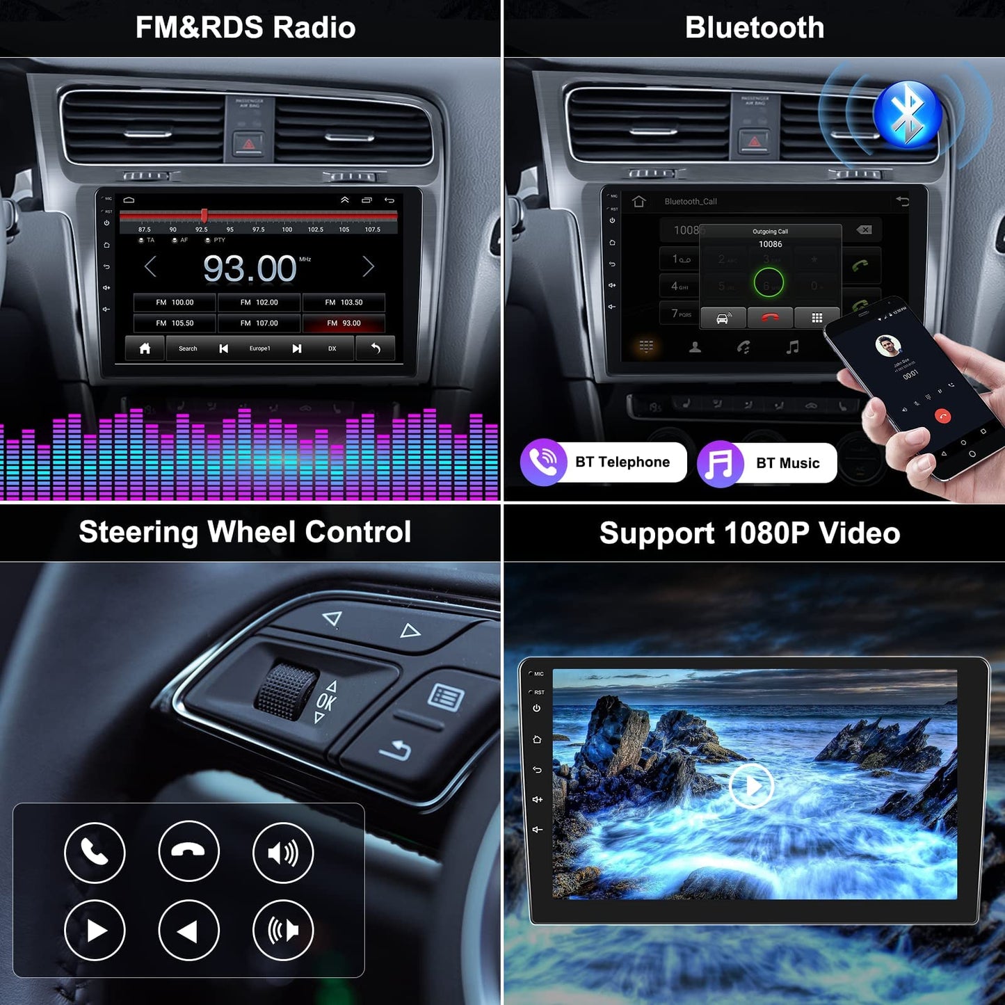 CAMECHO Android car radio with navigation for VW Golf 7 2013-2018, double din car radio 10 inch screen with Bluetooth and USB WiFi FM/RDS MirrorLink + rear view camera