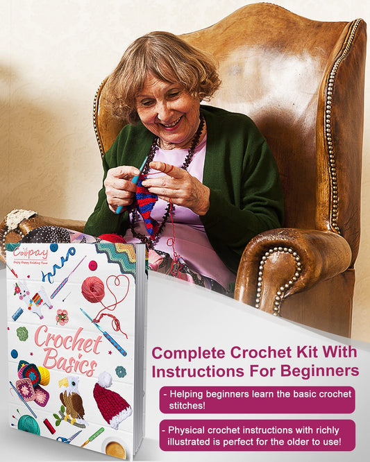 Coopay crochet set for beginners, 71 pieces crochet hook set with bag and yarn, premium crochet set with knitting accessories and yarn, 0.6-6.0mm crochet hook set, complete crochet for beginners gifts, silver
