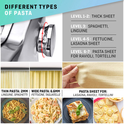 Manual pasta machine with dryer - Multi-Pasta Stainless Steel Rustproof Italian flat pasta machine 7-stage adjustable, sharp blade clamp - Fresh homemade noodles, spaghetti, lasagna