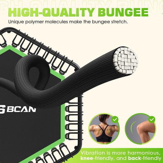 BCAN Fitness Trampoline Indoor Ø 122 cm, Trampoline for Adults up to 250 kg, Ground Trampoline with Adjustable T-Handle & 42 Bungee Cords, Quiet & Low in vibrations.