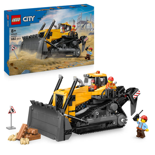 LEGO City Yellow Bulldozer Set - Toy construction site, BUILD and playset - realistic construction vehicle with driver and 2 construction workers - gift idea for kids aged 8 and up - 60466