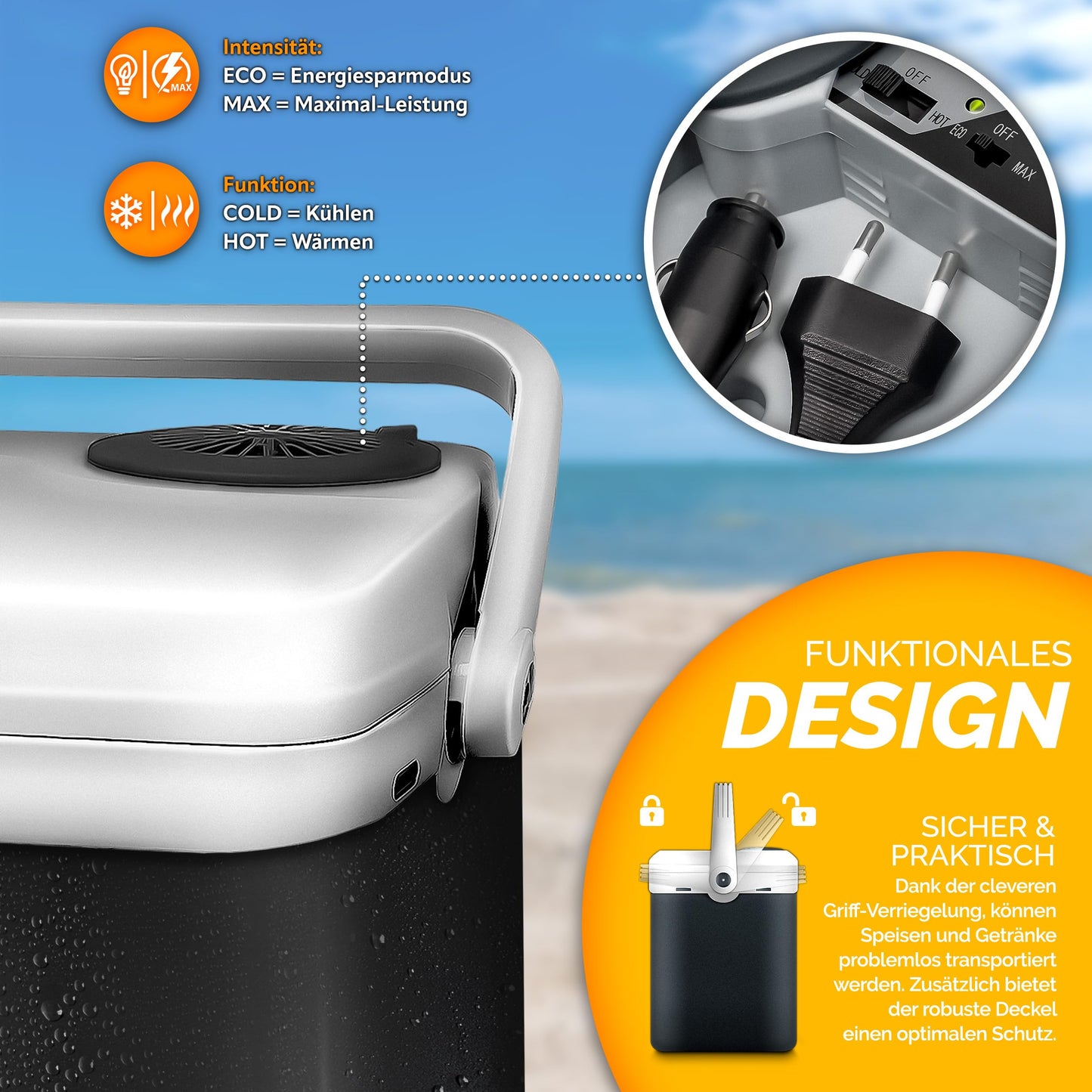 tillvex Electric Cooler 32L | Mini Fridge 230V and 12V for Car Camping | cools & heats | ECO mode (Charcoal)